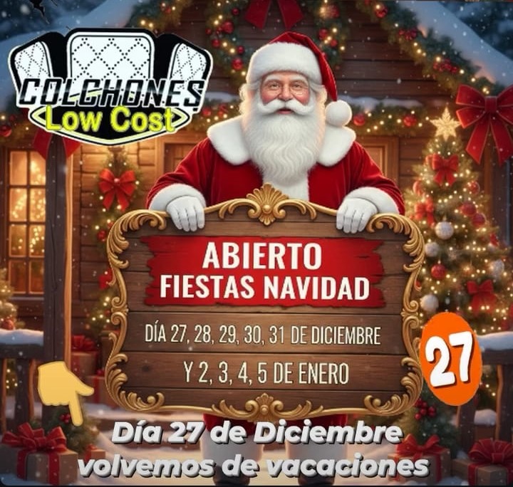 COLCHONES LOW COST MALLORCA HORARIO DE NAVIDAD
🟦 HORARIO TIENDA FÍSICA:
⏰ de LUNES a VIERNES de 0️⃣8️⃣:0️⃣0️⃣🕗 a 1️⃣4️⃣:0️⃣0️⃣🕑
⏰ SABADOS de 0️⃣9️⃣:3️⃣0️⃣🕤 a 1️⃣3️⃣:0️⃣0️⃣🕐
🟩 ATENCION AL CLIENTE contactar al WhatsApp:
📲 de LUNES a VIERNES de 0️⃣8️⃣:0️⃣0️⃣🕗 a 1️⃣8️⃣:0️⃣0️⃣🕕
📌🛑ATENCION‼‼❗🐾😻
ABRIMOS LOS DOMINGOS SIGUIENTES:
✔ EL 28 DE DICIEMBRE DE 2025 ✔ EL 4 DE ENERO DE 2026
⏰ DOMINGOS de 0️⃣9️⃣:3️⃣0️⃣🕤 a 1️⃣3️⃣:0️⃣0️⃣🕐