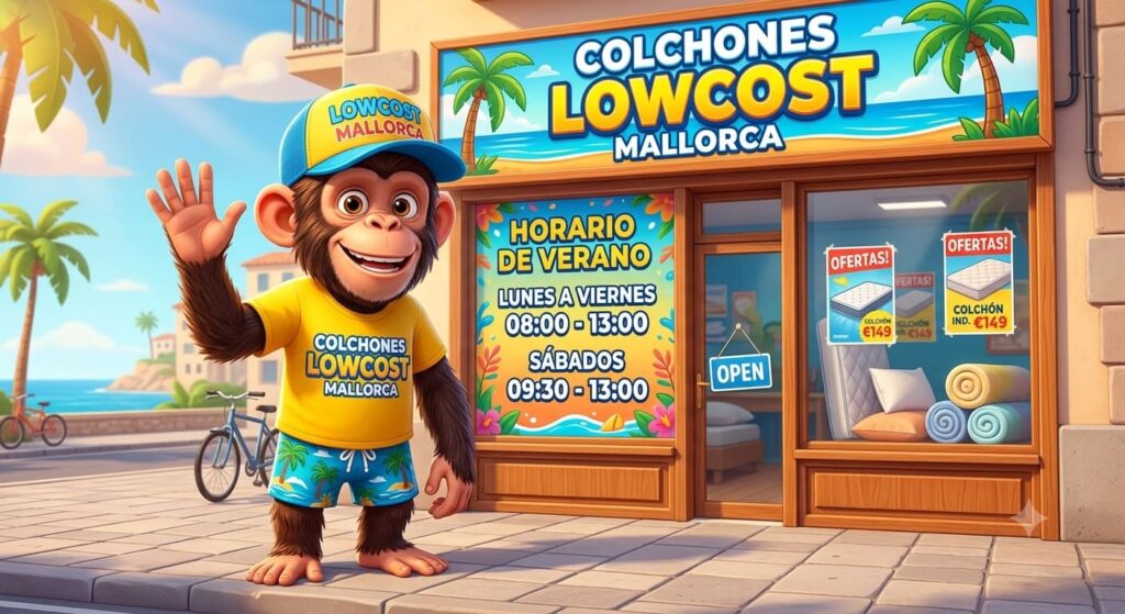 COLCHONES LOW COST MALLORCA Más de 12 años dando servicio en artículos para el descanso al mejor precio en la isla de Mallorca. 😻🐈"LA MEJOR TIENDA DE DESCANSO EN MALLORCA"🐈😻 Colchones – Somieres – Bases Tapizadas – Canapés Abatibles – Camas Articuladas 💰 Barato y de calidad❗💯💸 ➡ 🏭 Venta directa de fábrica❗ 🚚🔧🔩 Transporte y montaje gratuito en toda Mallorca❗ 🟦 HORARIO DE VERANO EN TIENDA: ⏰ de LUNES a VIERNES de 0️⃣8️⃣:0️⃣0️⃣🕗 a 1️⃣3️⃣:0️⃣0️⃣🕐 ⏰ SABADOS de 0️⃣9️⃣:3️⃣0️⃣🕤 a 1️⃣3️⃣:0️⃣0️⃣🕐 🟩 ATENCION AL CLIENTE contactar al WhatsApp: 📲 de LUNES a VIERNES de 0️⃣8️⃣:0️⃣0️⃣🕗 a 1️⃣8️⃣:0️⃣0️⃣🕕