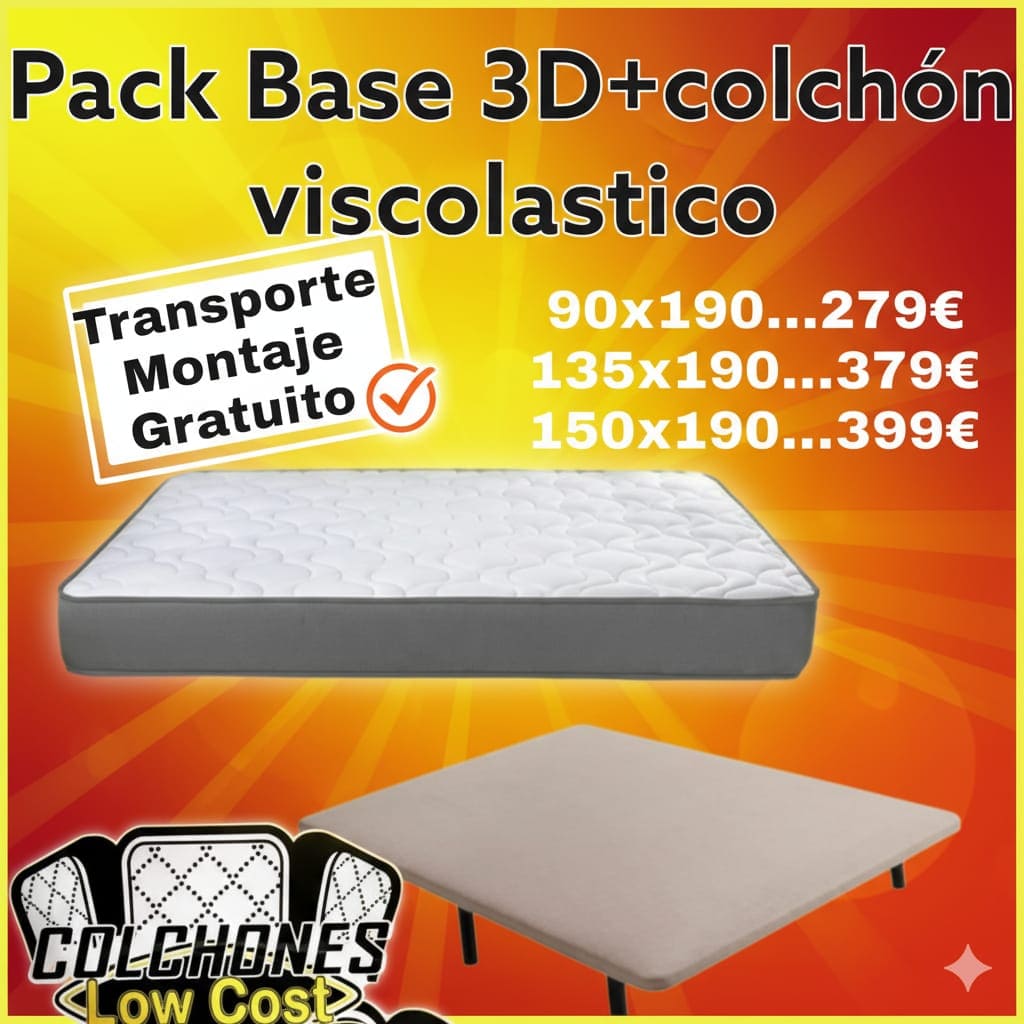 PACK CAMA ECONÓMICA
LOW COST
DE BASE TAPIZADA
MÁS COLCHÓN VISCOLÁSTICO👉OFERTÓN❗
💯LA MÁS BARATA👌"COLCHONES LOW COST" EN PALMA