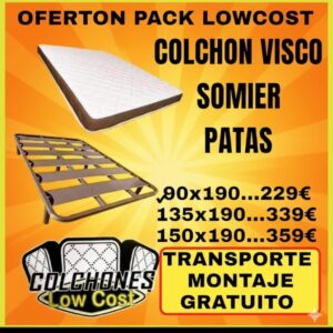 PACK ECONÓMICO LOW COST DE SOMIER MÁS COLCHÓN VISCOLÁSTICO 👉OFERTÓN❗ 💯EL MÁS BARATO👌 "COLCHONES LOW COST" EN PALMA
