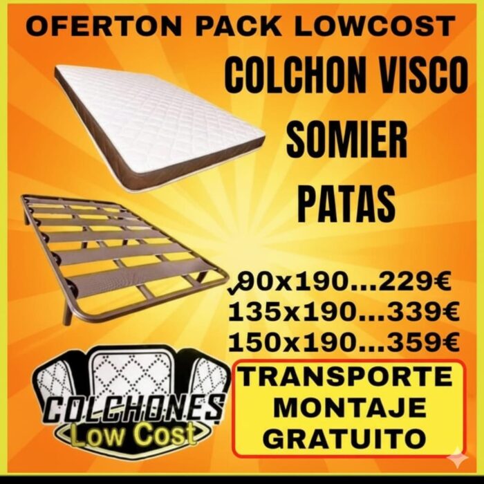 PACK ECONÓMICO LOW COST DE SOMIER MÁS COLCHÓN VISCOLÁSTICO 👉OFERTÓN❗ 💯EL MÁS BARATO👌 "COLCHONES LOW COST" EN PALMA